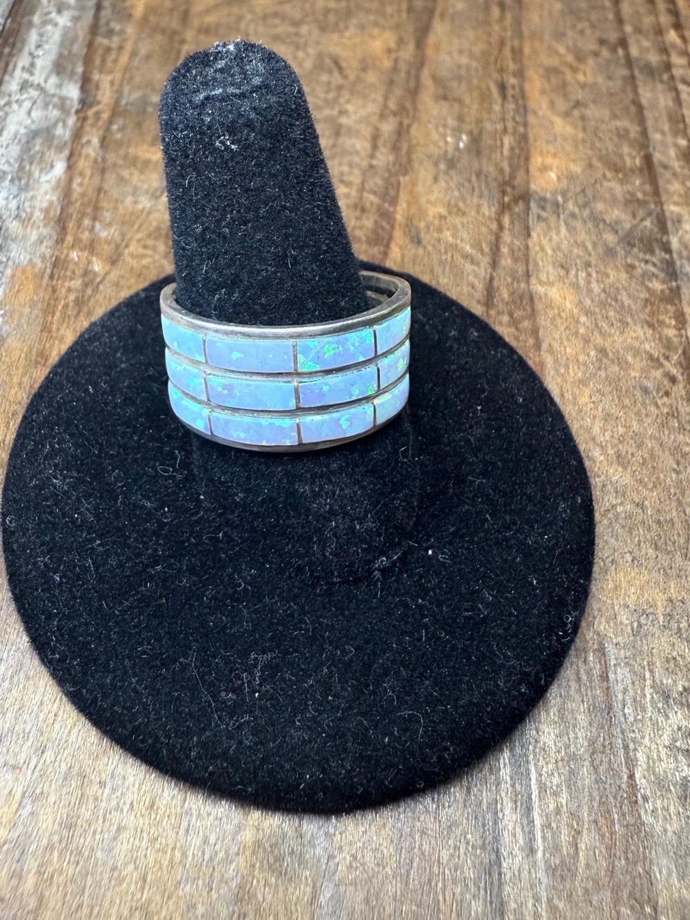 Sterling Silver Blue Opal Inlay Band Ring
